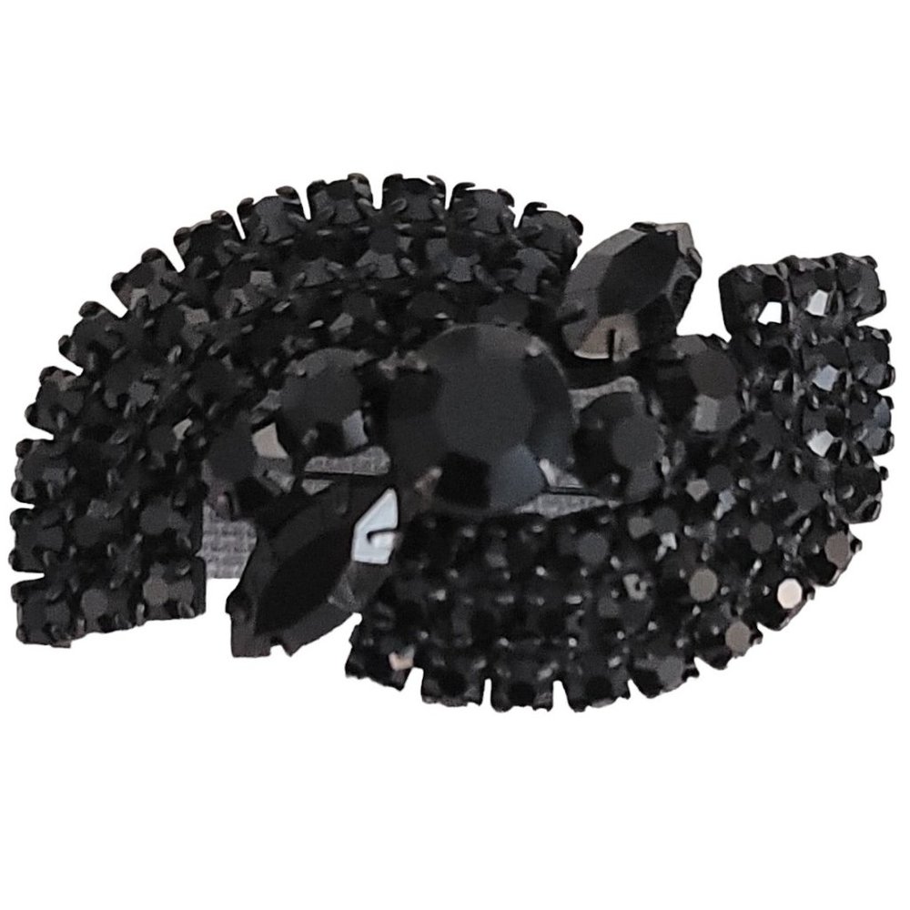 Black Prong Set Rhinestone S Mourning Style Japanned Brooch Pin K815